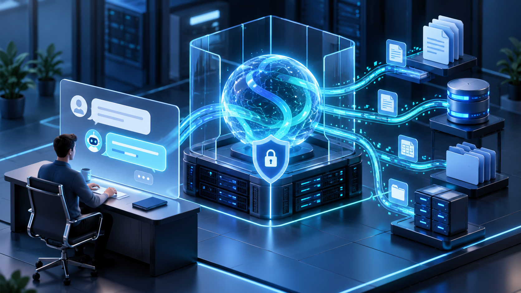 地端 AI Agent 企業智慧助理示意